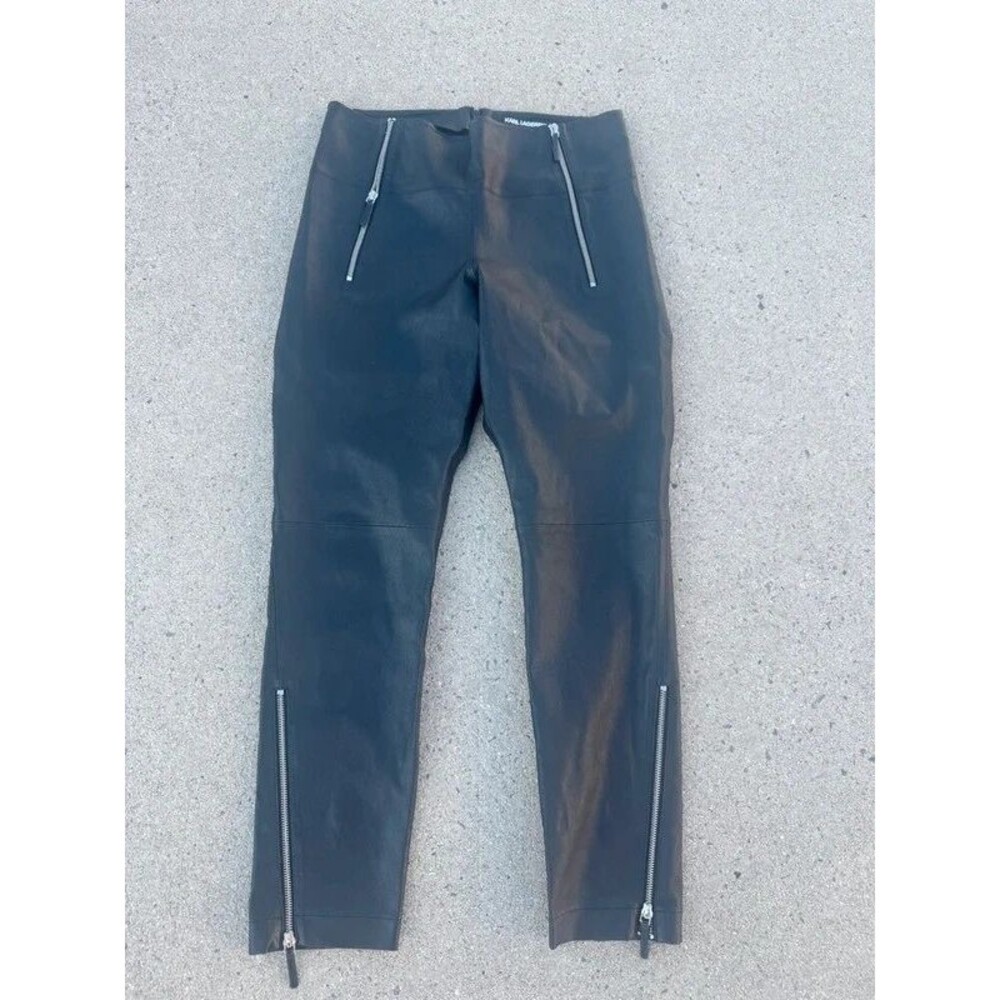 Karl Lagerfel Moto Black 100% Genuine Leather Pants *Zipper broken , see pics